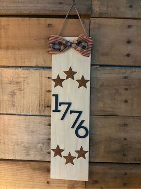 Patriotic '1776' Wood Hanging Sign with Stars & Bow